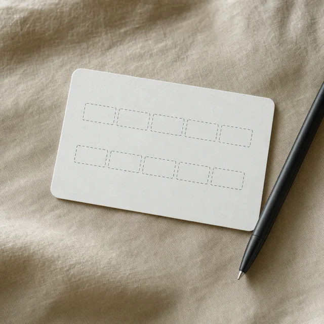 A blank recovery card with empty word slots and a pen